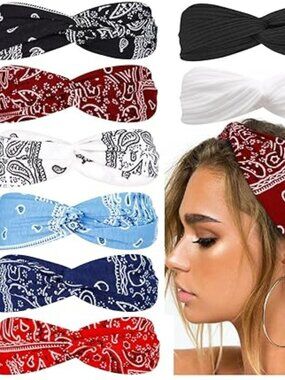 8 Bandana Headbands Boho Twist Head Wraps Elastic Hair Bandana Hair Accessory